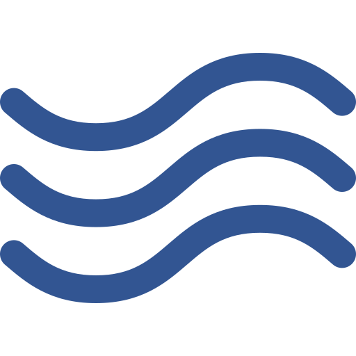 A blue wavy line icon on a white background.